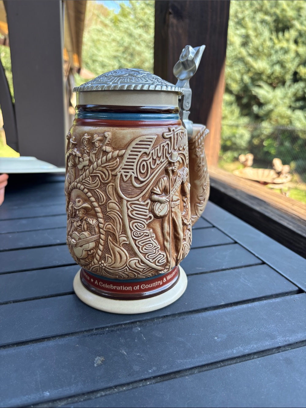 Avon Country & Western Ceramic Stein in Brown with Red and Blue Accents